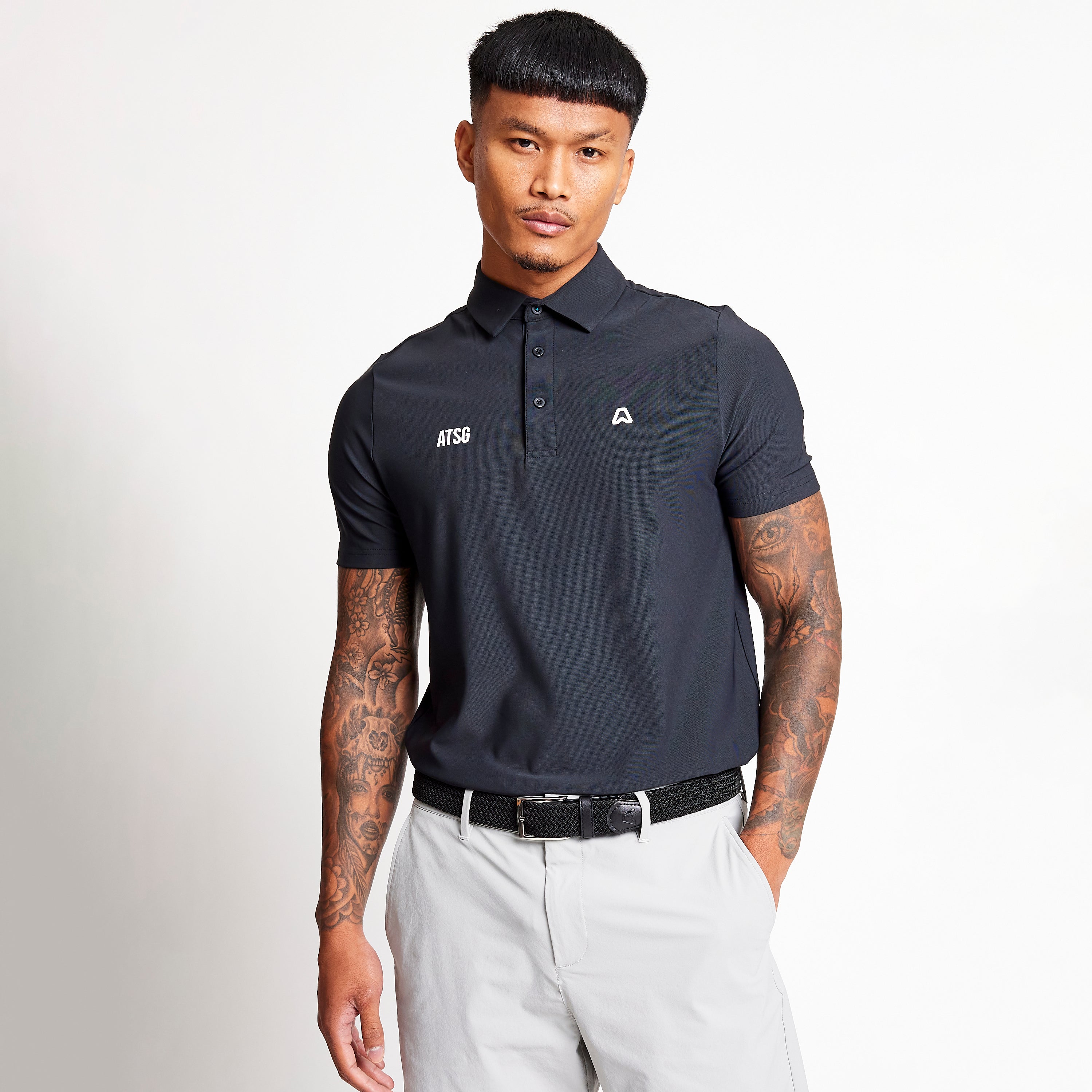 ATSG Mens Slim Fit Stretch Golf Polo Shirt Black ATSG Golf atsg-mens-slim-fit-stretch-golf-polo-shirt-black-atsg-golf