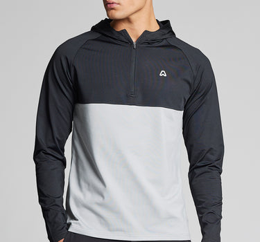 Fleece Back Colour Blocked 1/4 Zip Hoodie - Putter Black / Driver Grey