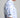 Person wearing a blue and white tie-dye shirt with a visible brand logo on a gray background